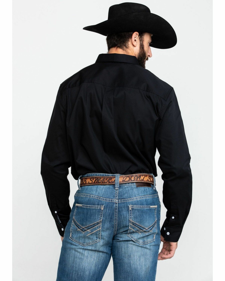 Men * | Official Cody James Core Black Solid Performance Twill Long Sleeve Western Shirt