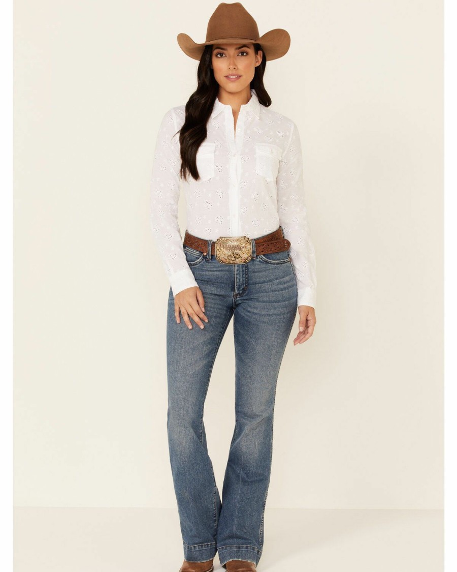 Women * | New Stetson Women'S White Eyelet Solid Long Sleeve Button-Down Western Shirt