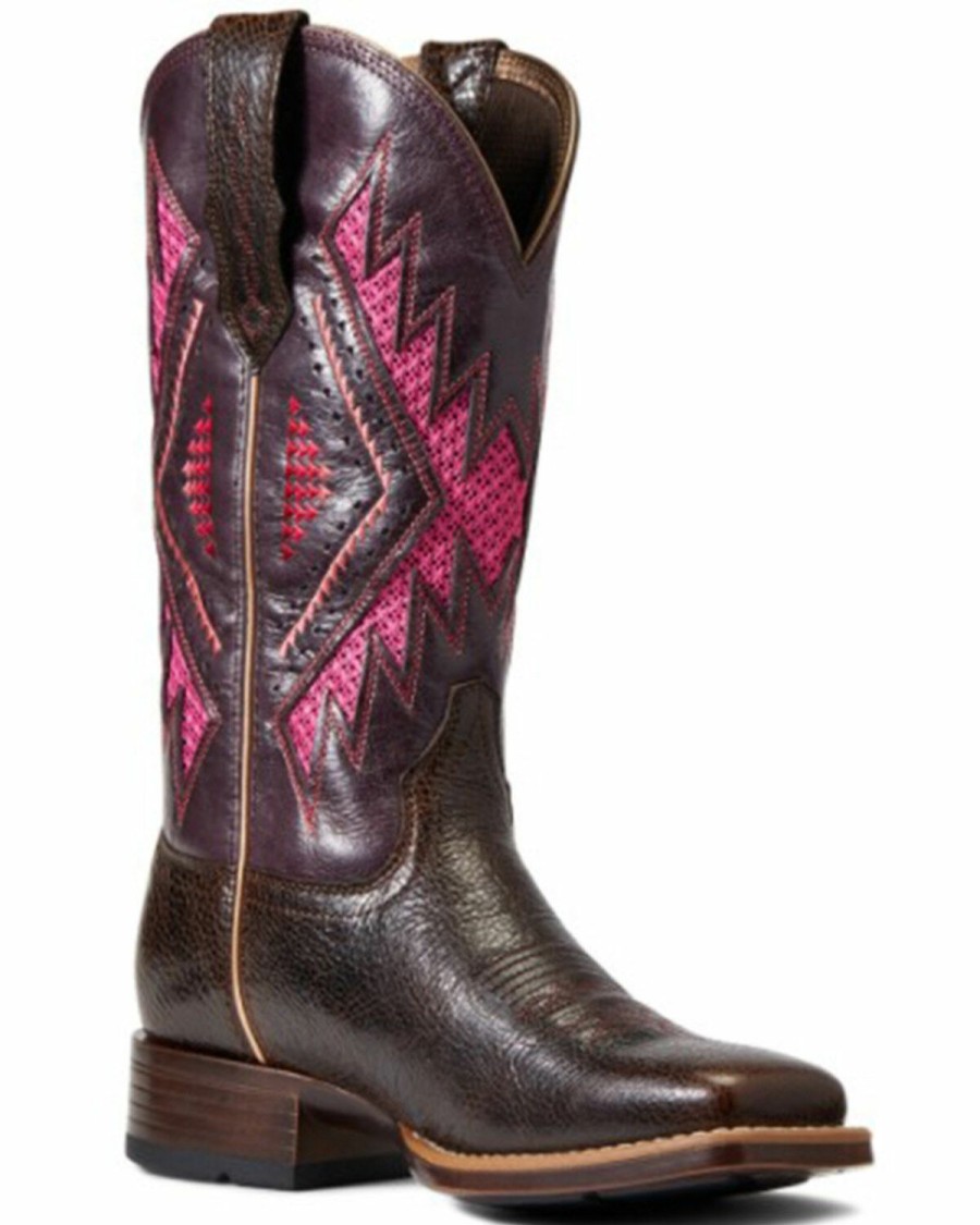 Gifts * | Attractive Ariat Women'S Chocolate Chip & Wine Not Sienna Venttek 360 Full-Grain Western Boot Wide Square Toe