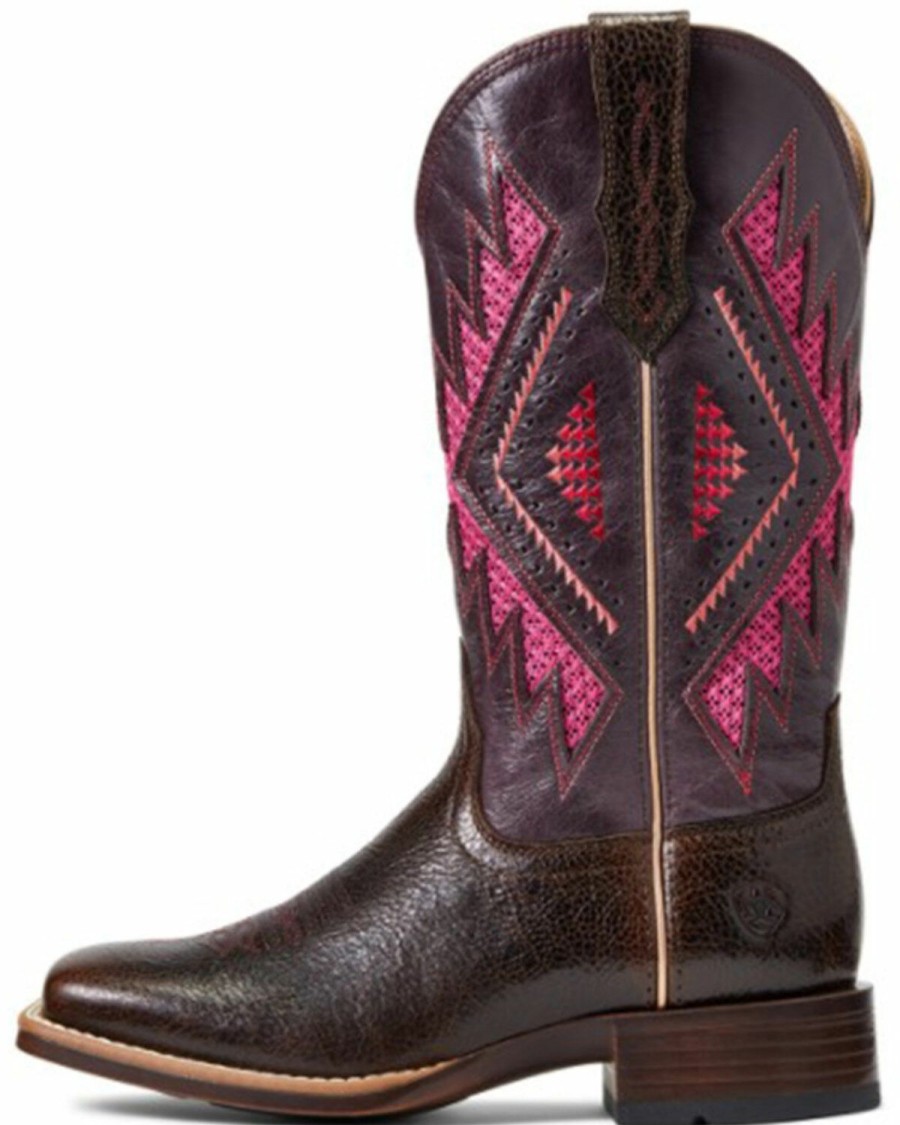 Gifts * | Attractive Ariat Women'S Chocolate Chip & Wine Not Sienna Venttek 360 Full-Grain Western Boot Wide Square Toe