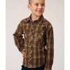 Kids * | Best Sellers Roper Boys' Plaid Brown Western Snap Long Sleeve Shirt