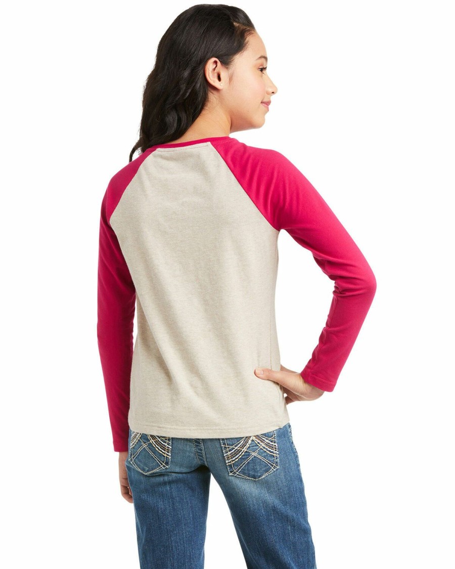 Kids * | Best Sellers Ariat Girls' R.E.A.L Southwestern Logo Long Sleeve Baseball Tee