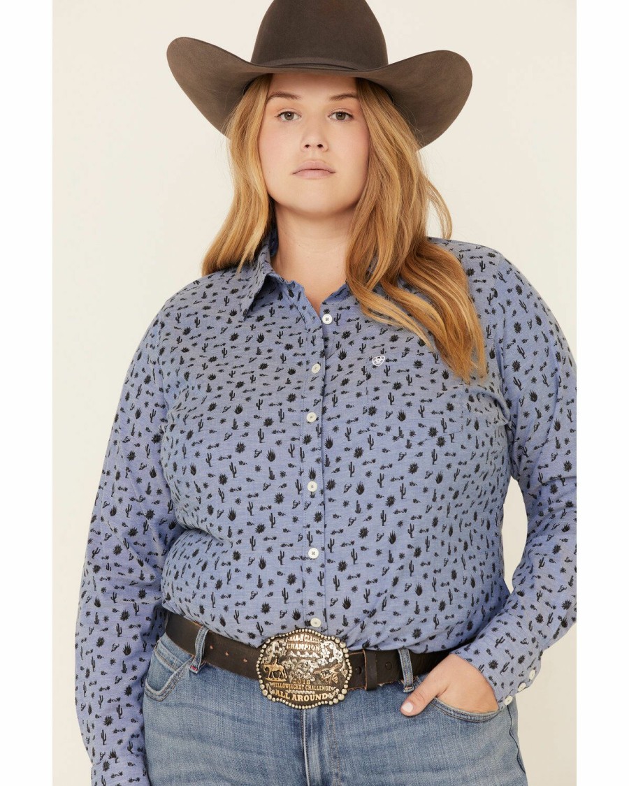 Women * | Unique Ariat Women'S Wrinkle Resist Desert Spring Kirby Long Sleeve Western Shirt Plus