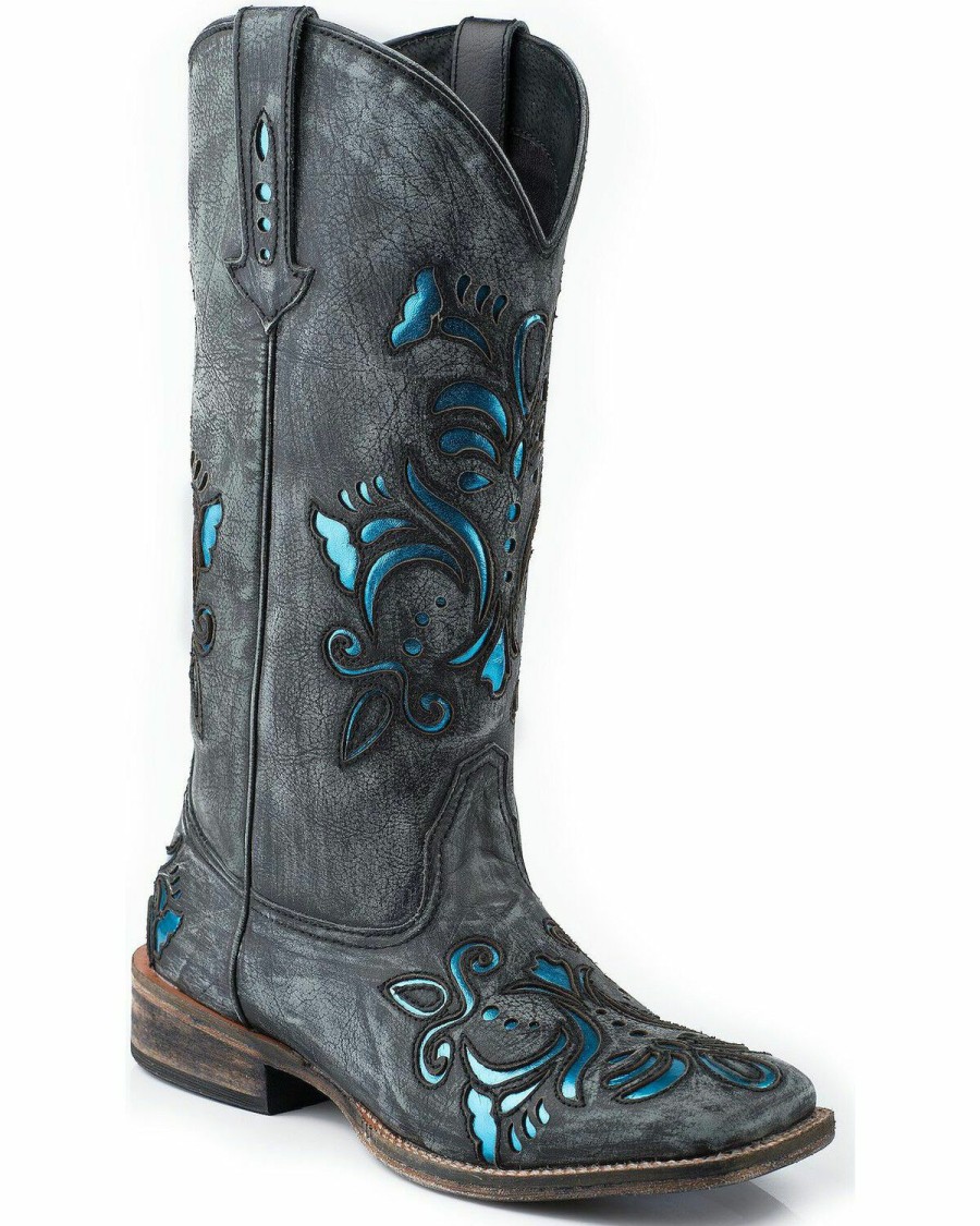 Women * | Special Offers Roper Women'S Distressed Scroll Underlay Western Boots