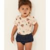 Kids * | Top Selling Wrangler Infant Girls' Horse & Barn Print Short Sleeve Onesie