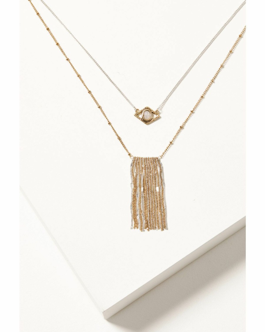 Gifts * | Special Offers Shyanne Women'S Gold & Silver Evil Eye Fringe Double Layered Necklace