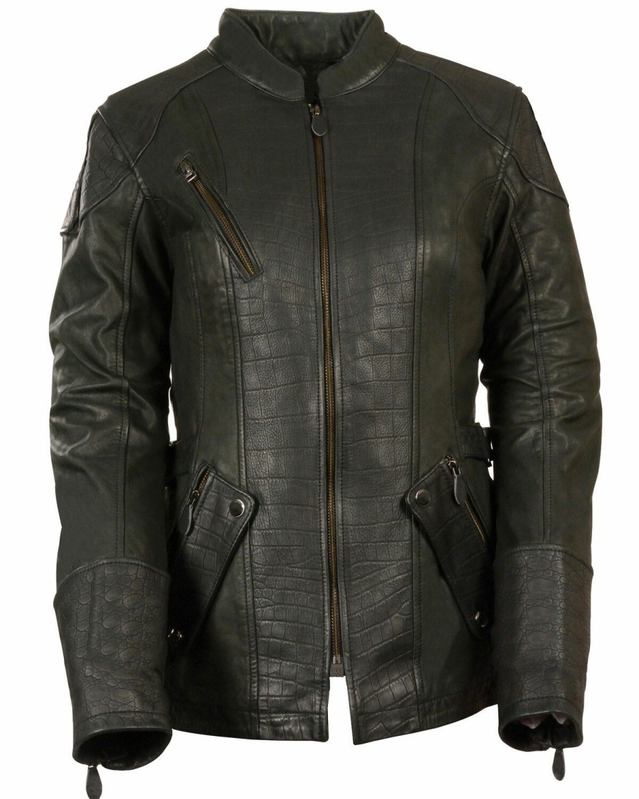 Women * | Official Milwaukee Leather Women'S 3/4 Gator Print Motorcycle Leather Jacket