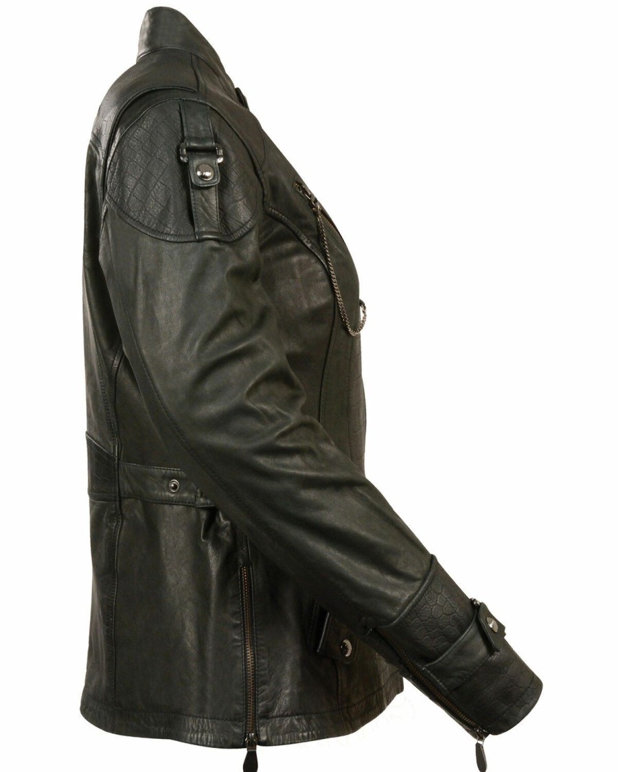 Women * | Official Milwaukee Leather Women'S 3/4 Gator Print Motorcycle Leather Jacket