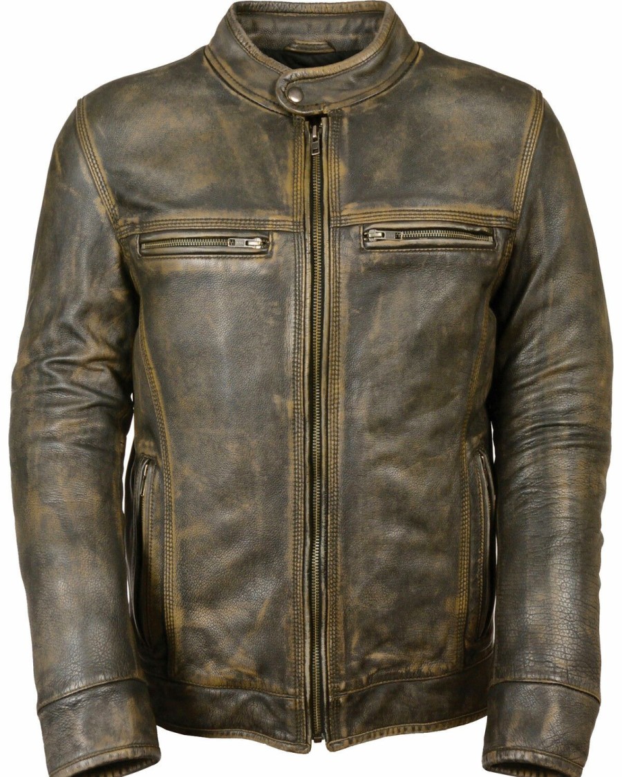 Men * | Cut Price Milwaukee Leather Men'S Brown Distressed Scooter Jacket W/ Venting Big 5X