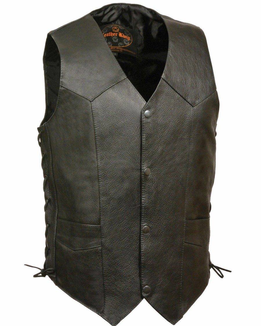 Men * | Latest Milwaukee Leather Men'S Black Classic Side Lace Biker Vest Big